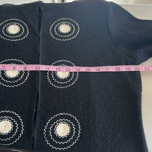 Clothes by Revue VTG 100% Wool Black/white Embroidery Overcoat Abstract Design M - Picture 8 of 13